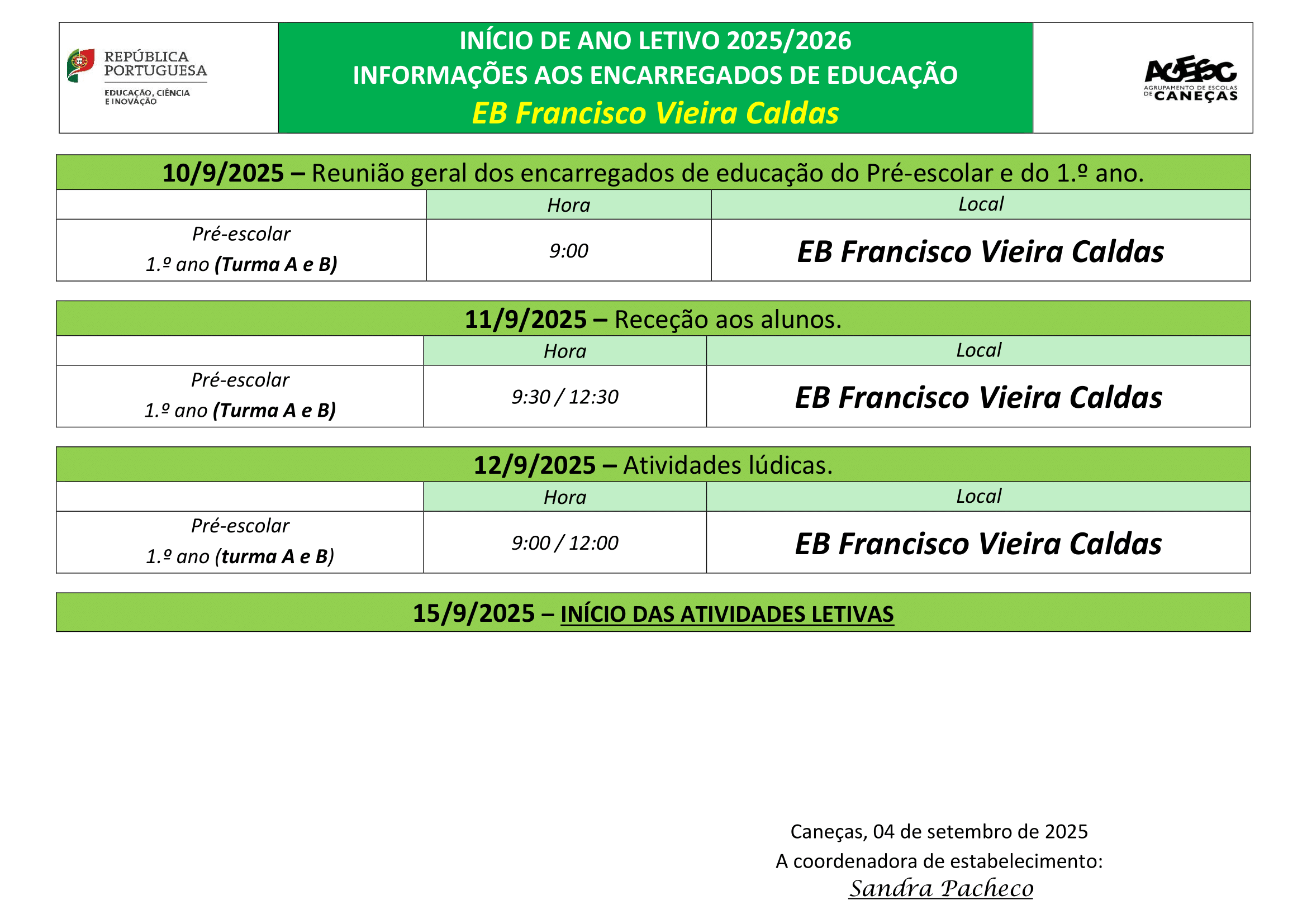 Aviso inicio ano 2025 2026 FVC